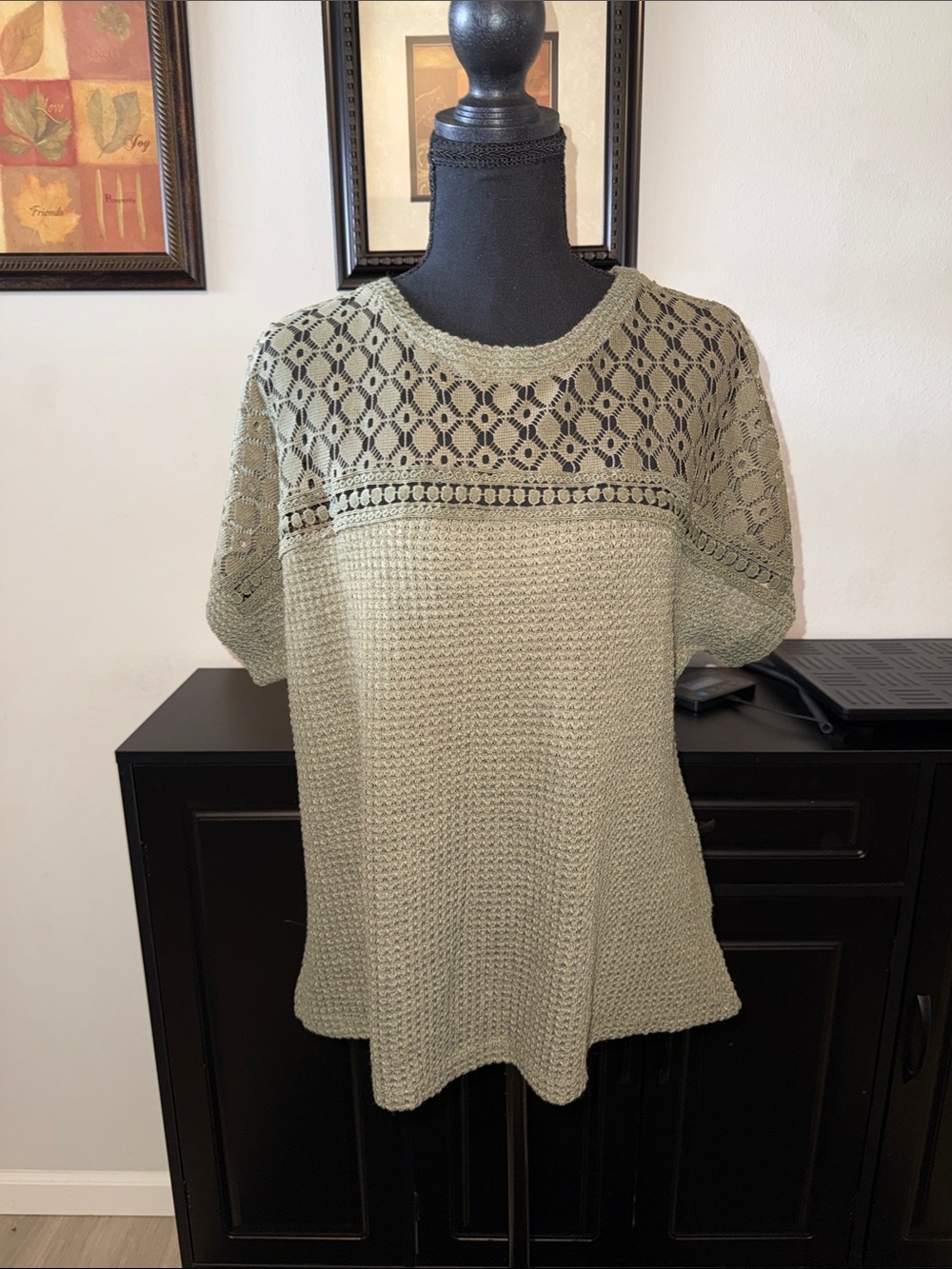 Light Olive Crochet Knit Women's Sweater